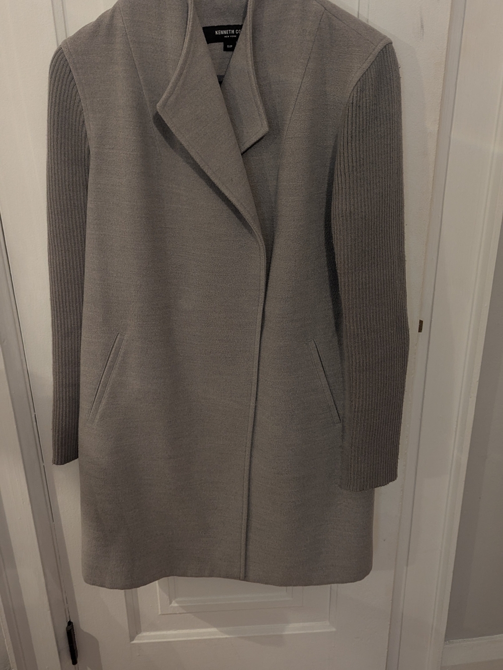 Kenneth Cole Light Gray Knit-Sleeve Coat